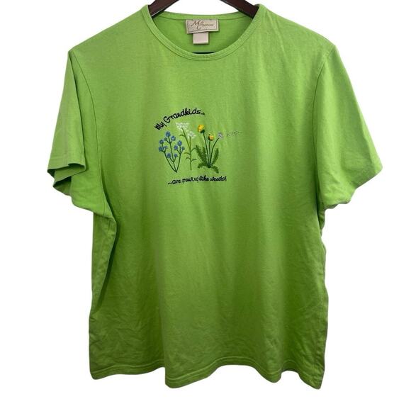 Vintage Grandma T-shirt Large My Grandkids Are Growing Like Weeds Green - Picture 1 of 6